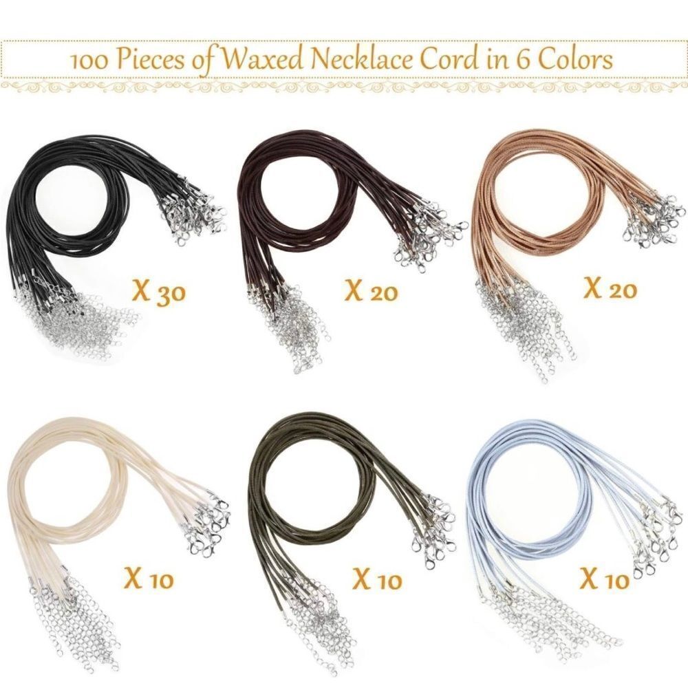 Necklace Cord, Selizo 100pcs Necklace String, Waxed Cotton Necklace Cord with Cl - Picture 2 of 5